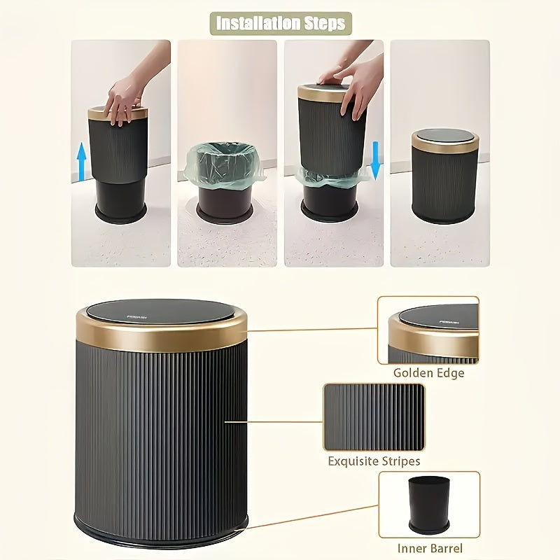 1pc 4.23gal/3.17gal Luxury Large Capacity Push-Lid Trash Can, Dual Inner Buckets, Odor-Sealing Oval Garbage Bin, Modern Plastic Waste Container for Kitchen, Bedroom, Living Room, Bathroom, Christmas Gifts, Halloween Gifts