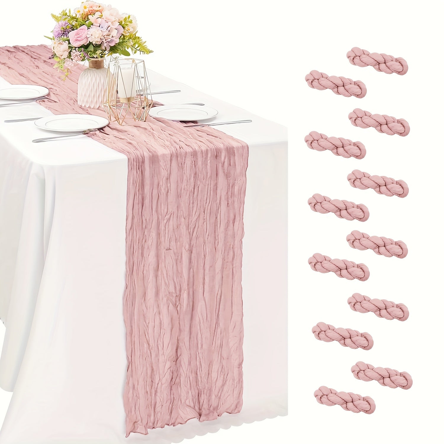 12pcs Cheesecloth Table Runner 10ft Boho Gauze Table Runner 21.3*120Inch Rustic Cheese Cloth Roll Romantic Long Cheesecloth Bulk for Wedding Bridal Shower Birthday Party Decor