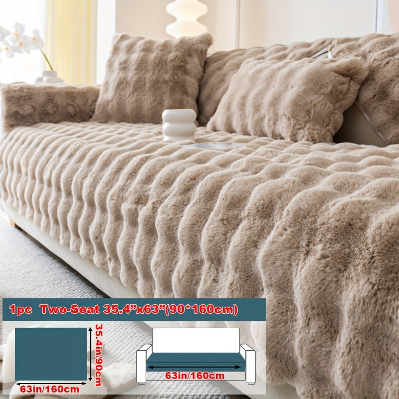 1pc Faux Rabbit Plush Sofa Cover - Winter Warm Thickened Soft Pet-Friendly Anti-Slip Furniture Protection Cover for Bedroom, Office, Living Room