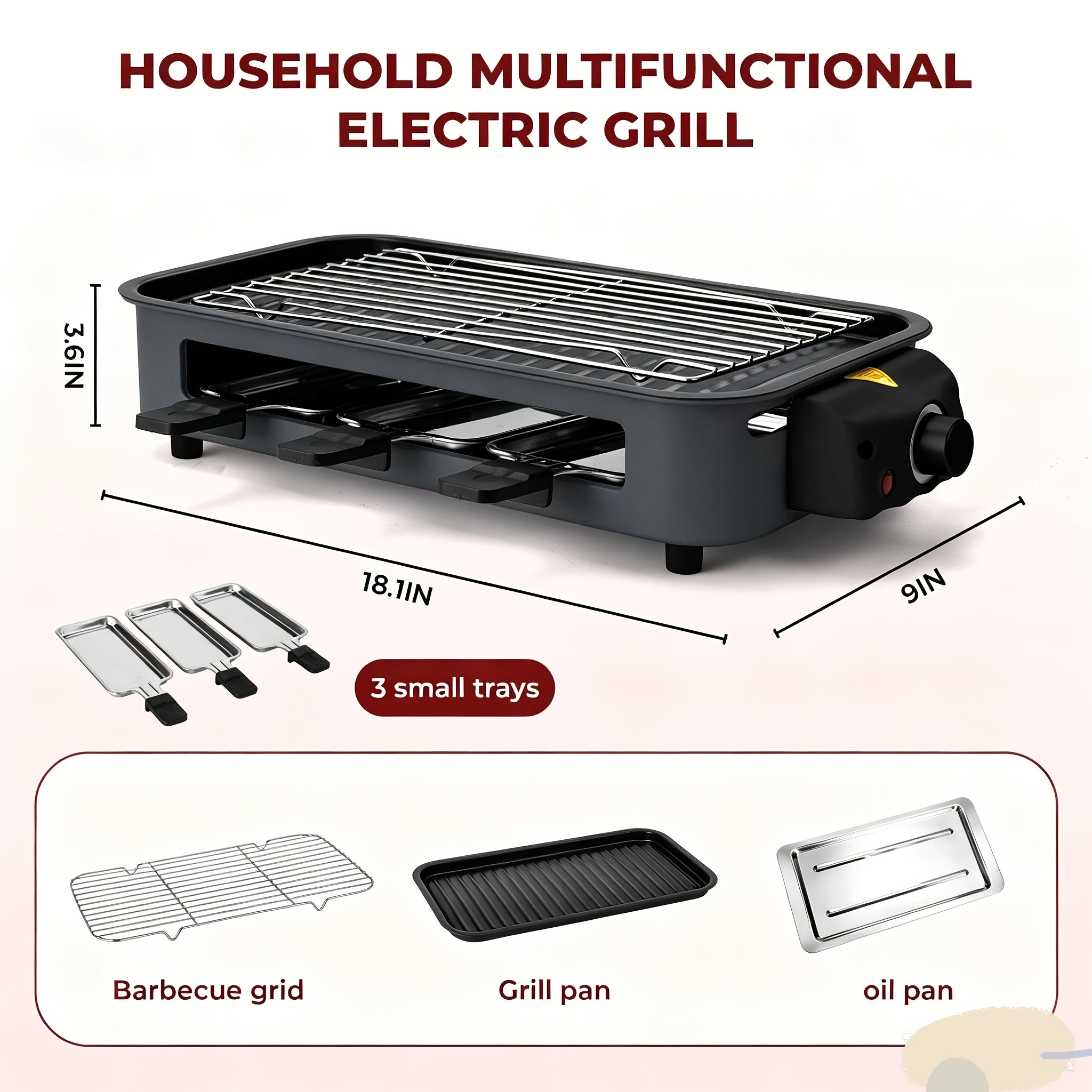 Electric Smokeless Grill Indoor BBQ Grill & Griddle with Non-Stick Removable Plate, Portable Suitable for, Dishwasher Safe, 1500W Fast, 304 Stainless Plate & Hot Pot, Gifts for Christmas, Compact for Small Spaces