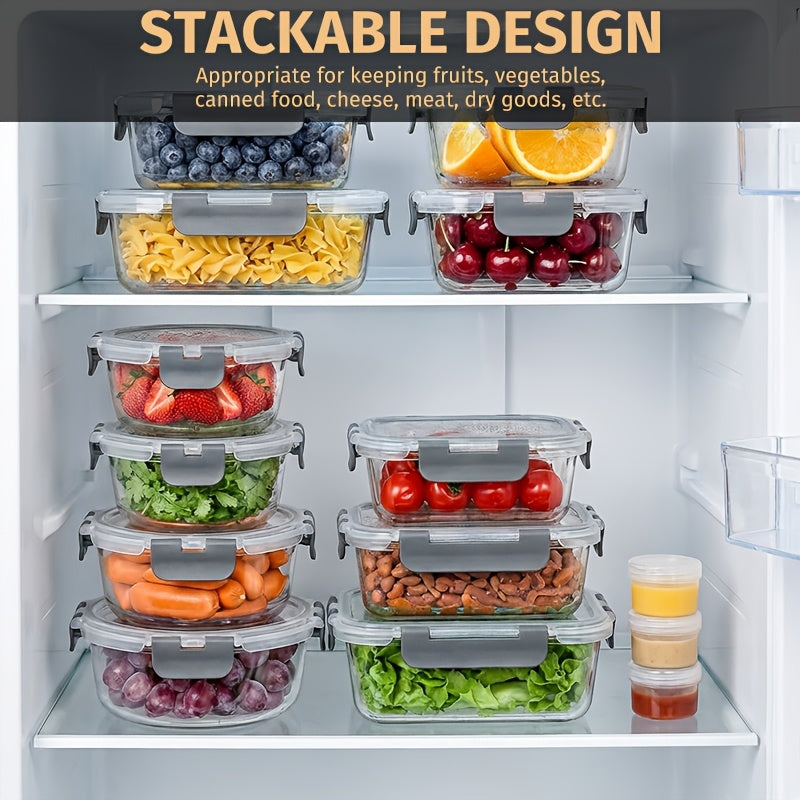 24pcs Set of Glass Food Storage Containers with Lids (12 Containers And 12 Lids), for Meal Preparation, Pantry, Kitchen, And Lunch Storage. Leak-Proof, Airtight Glass Lunch Boxes, Microwave, Oven, Refrigerator, And Dishwasher Safe