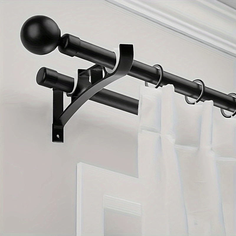 4pcs Heavy Duty Aluminum Alloy Double Curtain Rod Brackets - Sturdy Hook & Base Accessories for Secure Hanging