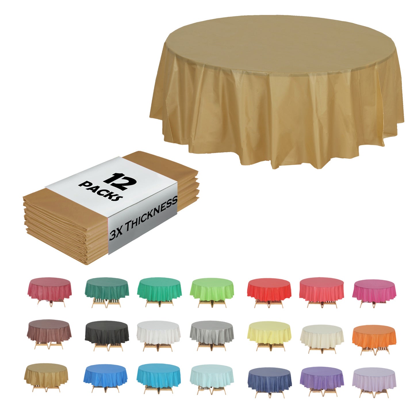 Heavy Duty Premium 12pcs Plastic Tablecloth, Disposable Tablecloth, Plastic Table Cover for Kitchen, Dinning Uses.