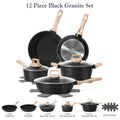 12pcs  pots and pans set, pots and pans cookware sets,Non-Stick Granite Cookware Set Complete Kit with Frying Pans, Casserole, Saucepan, Lids Compatible, Pan Protector - Heavy-Duty Durable Cookware for All Stovetops (Hindu/Induction)