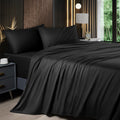 4pcs 2200TC Cooling Bamboo Bed Sheet Set Summer Chill Collection-16" Deep Pocket - Silky Soft Luxury Bedding W/ Flat Sheet, Fitted Sheet & Pillowcases (Beat The Hea Stay Cool All Night) Queen Size Sheet Set Breathable Sheets Sets Queen Size Gifts