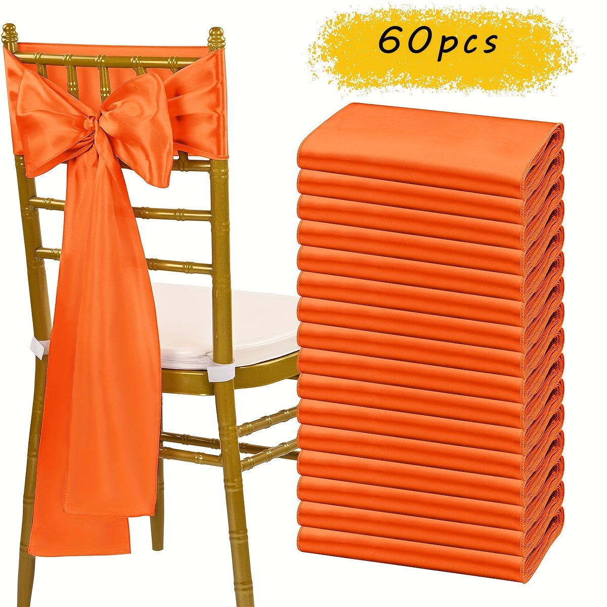 60pcs Satin Chair Sashes - 7x108 Inch Decorative Bows for Wedding, Christmas, Thanksgiving Banquet Party, Graduation & Outdoor Events (Multiple Colors)
