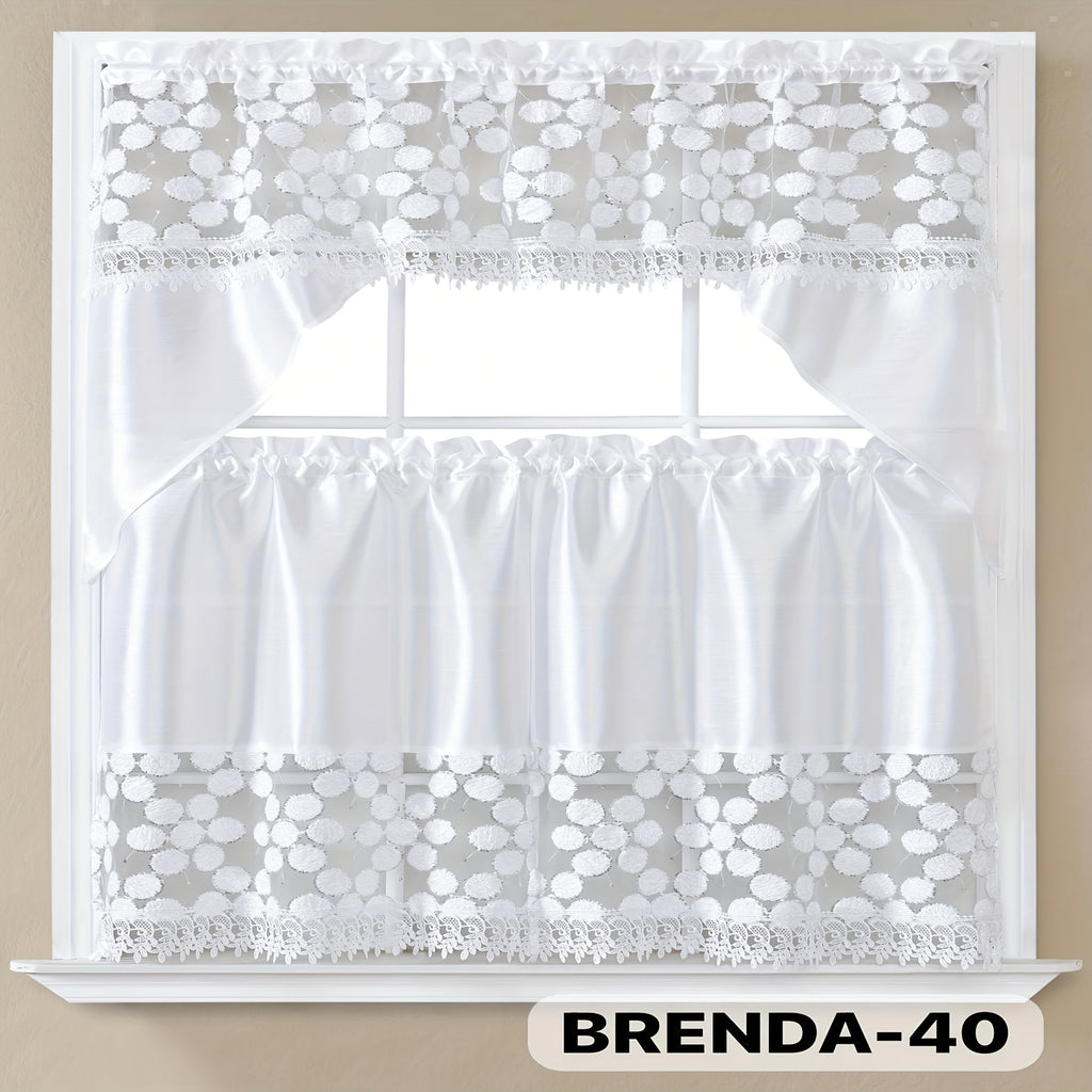 3pcs Embroidery Kitchen Curtains Set Flowers Embroidery Satin Fabric Faux Lightweight Soft Easy Care Machine Washable 49 Design Styles Available Holiday Gifts for Family Local Warehouse All Season Use Summer