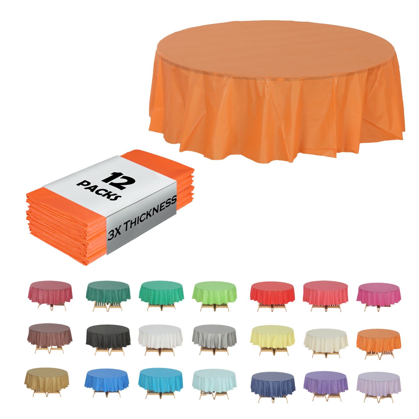Heavy Duty Premium 12pcs Plastic Tablecloth, Disposable Tablecloth, Plastic Table Cover for Kitchen, Dinning Uses.