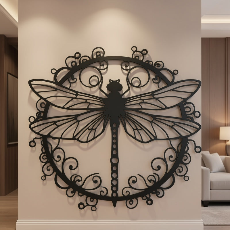 Elegant Black Dragonfly Iron Wall Art - Intricate Animal Print Design for Indoor/Outdoor Decor, Wedding Gift, Housewarming, Living Room, Office, Garden - Durable Wall-Mounted Decoration