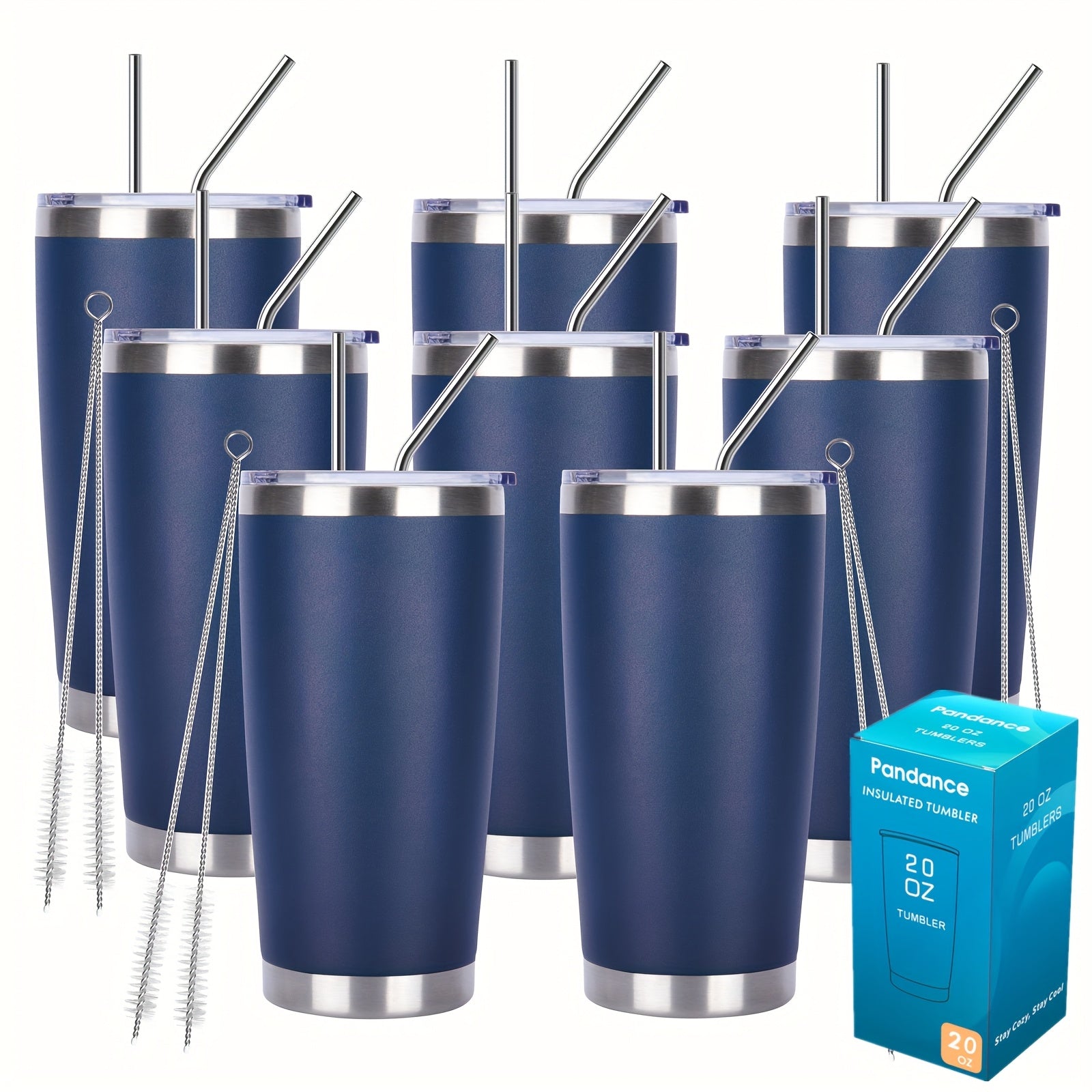 8/12/24pcs 20Oz 304 Stainless Steel Insulated Tumblers with Lid And Straw Bulk, Double Wall Vacuum Water Cups for Hot & Iced Coffee Drinks Travel Mug