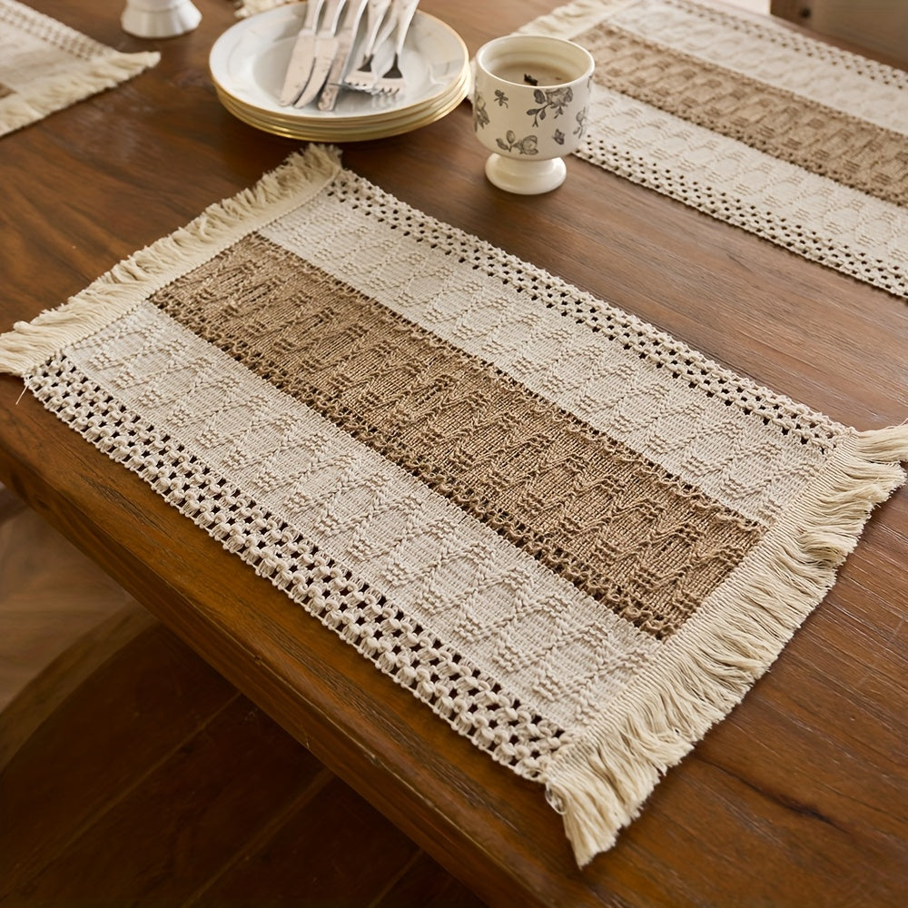 4pcs Bohemian Style Placemats with Tassels - Light Luxury Table Runner, Nordic Style Table Decoration Mat, Coffee Table Mat, Home Bowl and Plate Mat for Home Decoration, Party Dinner Festiva