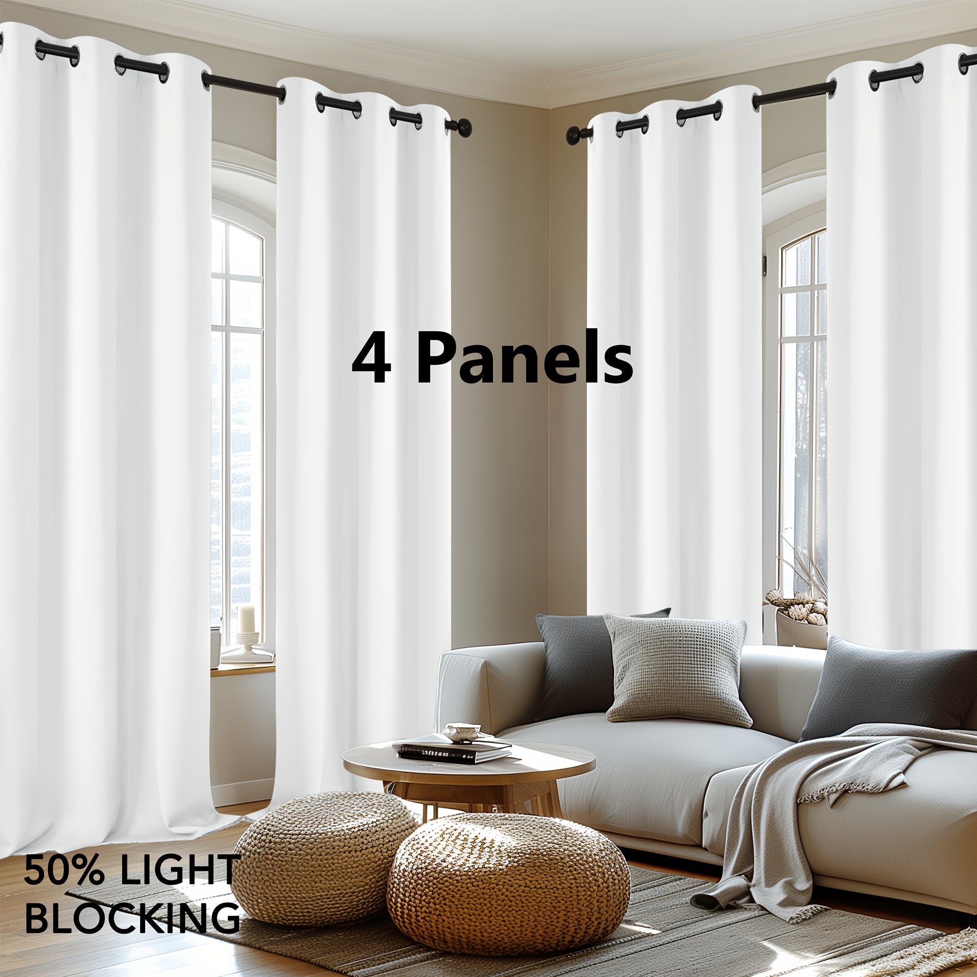 4-Panel Blackout Curtains, Thermal Insulated Curtains for Living Room Bedroom, Room Darkening Home Decor Drapes, 4pcs Curtains Set