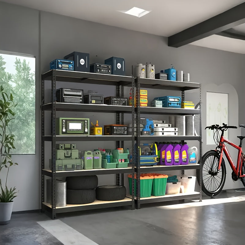 60/72in 1/2pcs Heavy-Duty Metal Shelving Unit 5-Tier 2000 Capacity, Adjustable for garage Storage Rack With Easy Assembly, Black Powder-Coated Frame &, Ideal For Garage, Basement, Pantry, Utility Shelves, for garage Shelving