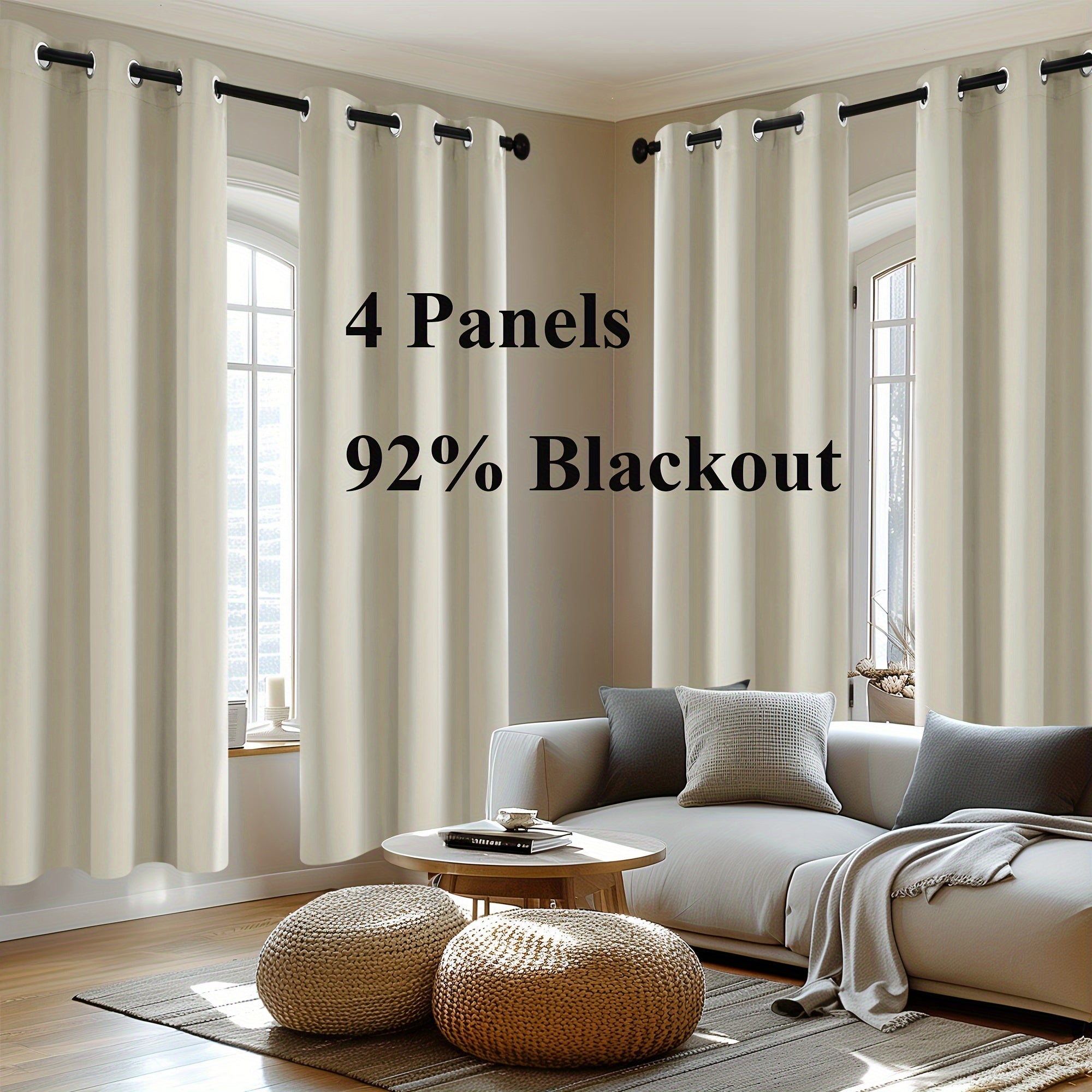 4-Panel Blackout Curtains, Thermal Insulated Curtains for Living Room Bedroom, Room Darkening Home Decor Drapes, 4pcs Curtains Set