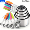 5pcs Measuring Spoon Set/10pcs Measuring Spoon Measuring Cup Set, Stainless Steel, With Silicone Handle, Precise Measuring Tool For Cooking | Essential For Christmas Baking