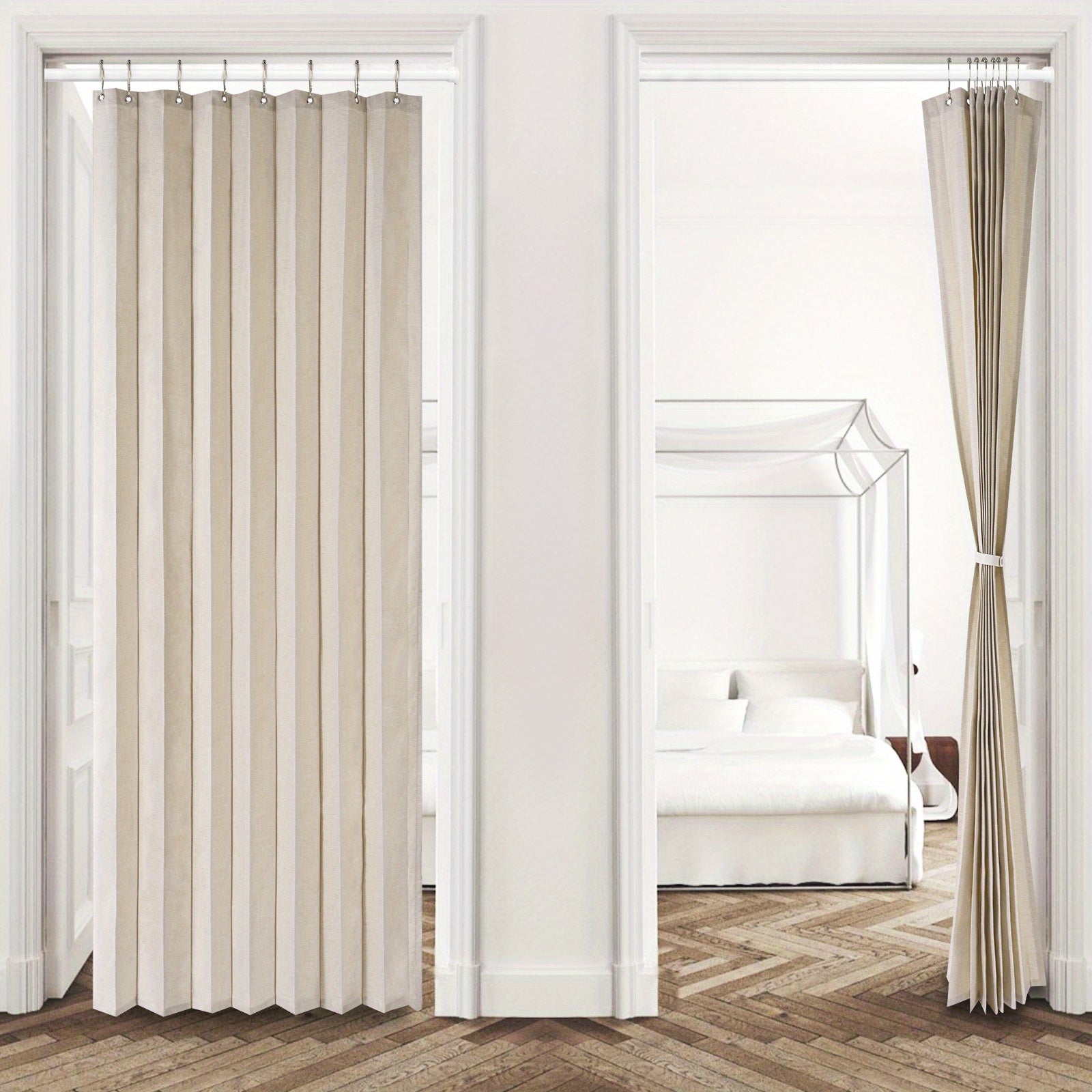 1pc Foldable Door Curtain, No-Rods Partition Privacy Waterproof, with Hook Attachment And Binding, All Season Available Bathroom