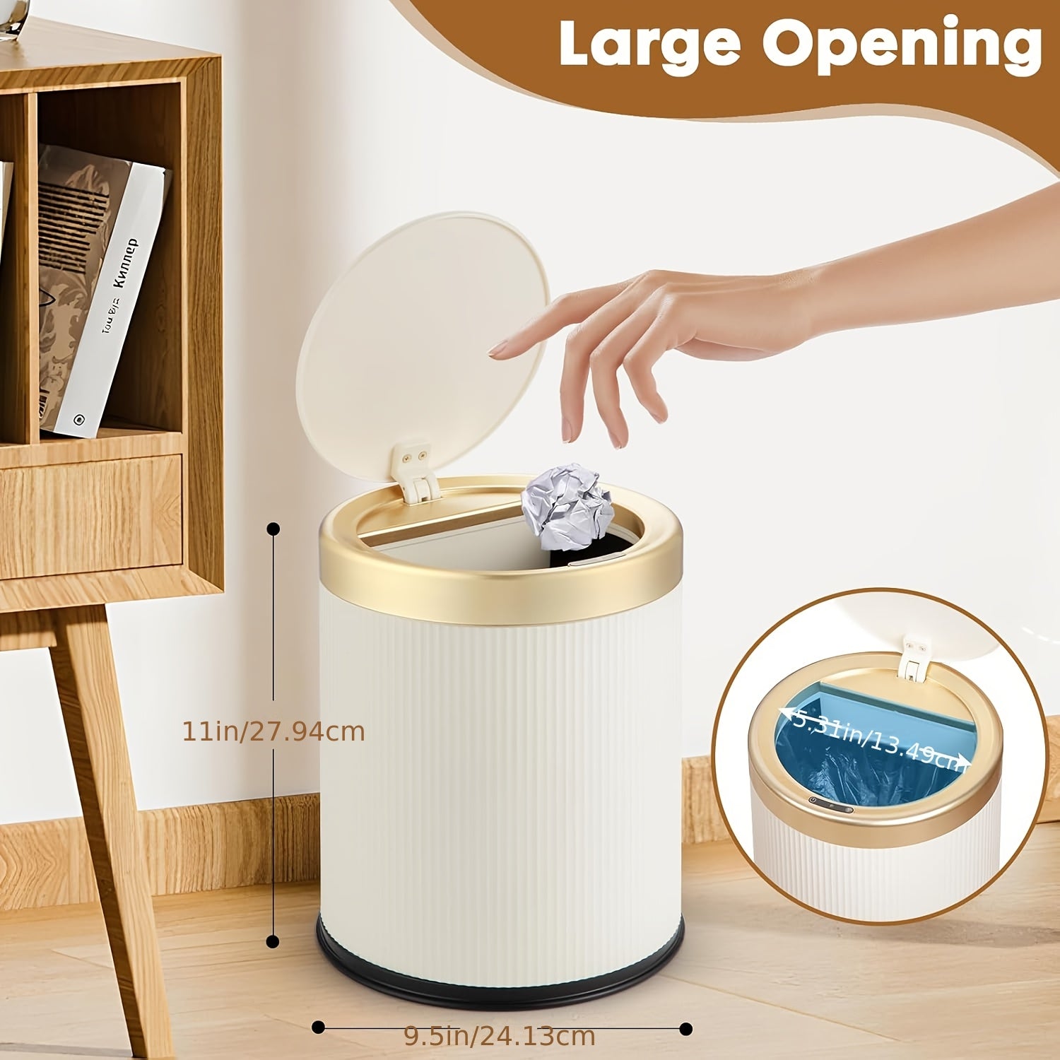 1pc 4.23gal/3.17gal Luxury Large Capacity Push-Lid Trash Can, Dual Inner Buckets, Odor-Sealing Oval Garbage Bin, Modern Plastic Waste Container for Kitchen, Bedroom, Living Room, Bathroom, Christmas Gifts, Halloween Gifts