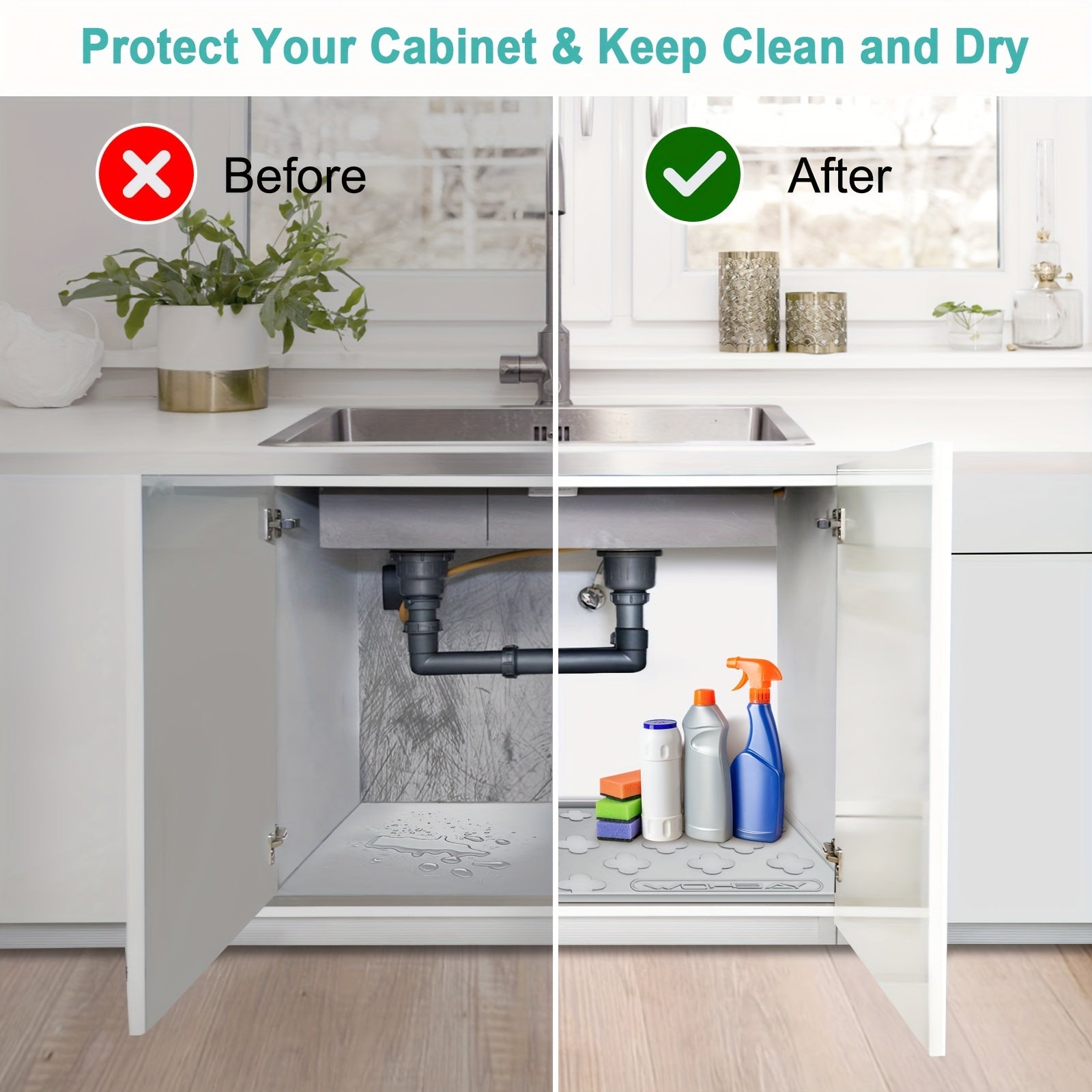 Waterproof Kitchen Undersink Mat, 34" X 22" Silicone Undersink Mat For The Bottom Of The Kitchen Sink, Undersink Drip Tray Liner For Kitchen Bathroom Cabinets, Can Hold Up To 3, 3 Cups Of Liquid.