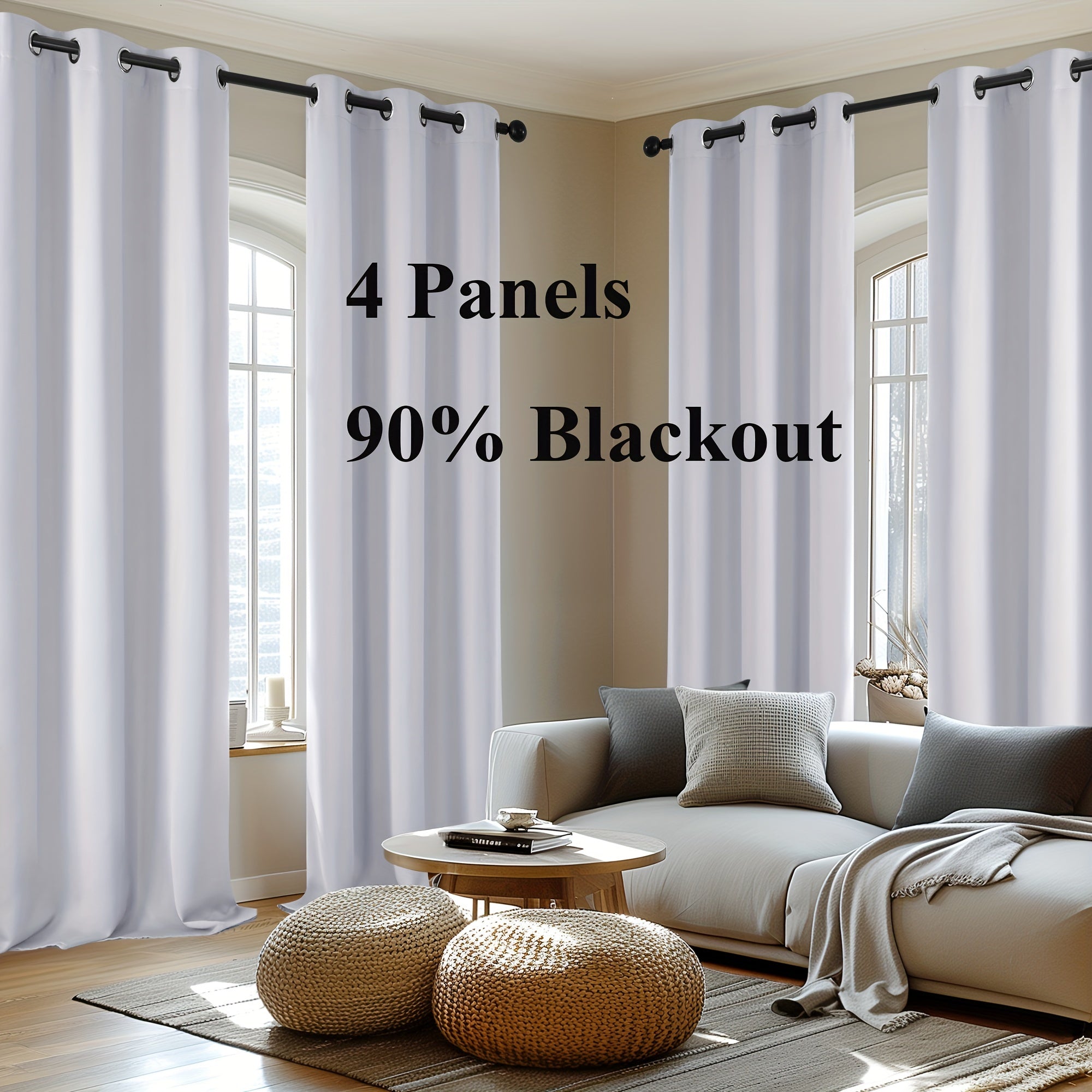 4-Panel Blackout Curtains, Thermal Insulated Curtains for Living Room Bedroom, Room Darkening Home Decor Drapes, 4pcs Curtains Set