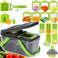 22-in-1 Pro Vegetable Chopper: Multifunctional Food Slice Crusher Dicer Cutter with 14Blades, with Grey Vegetable Drain Basket, Convenient for Cutting Food In The Kitchen And Storing Food In The Refrigerator