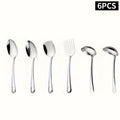 6pcs Set of Korean Style Stainless Steel Golden-plated Kitchen Utensils: Home Cooking Spoons, Frying Flip Spoons - Essential Luxury Golden Service Spoons with Filters and Hot Pot Clips, Perfect for Cooking, Buffets, Restaurant Banquets