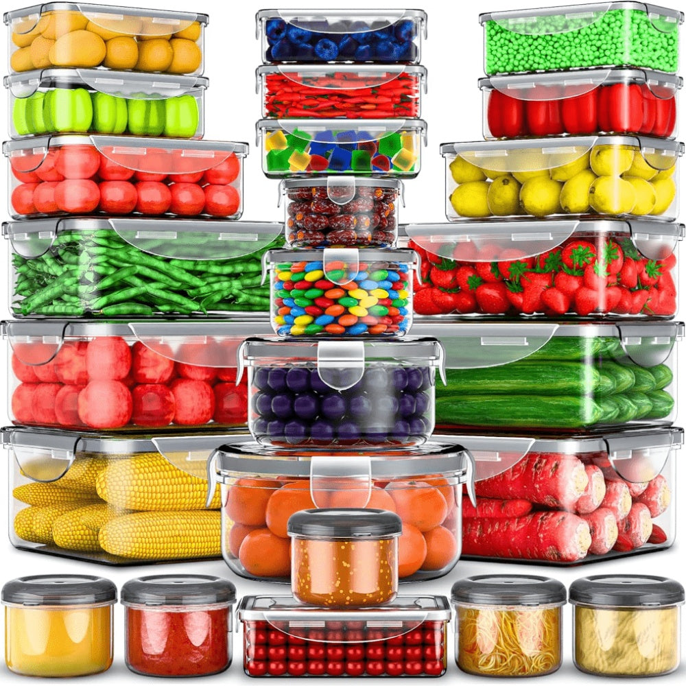 50/48/24/12pcs (25/24/12/6pcss Lid+25/24/12/6pcss), Heavy-Duty Stackable Food Storage Box Microwave Ovens Freezers, Leak Proof Fridge Food Cans, for Fruits, Vegetables, Leftovers, Food Storage Containers Kitchen Additions, Organizers & Storage