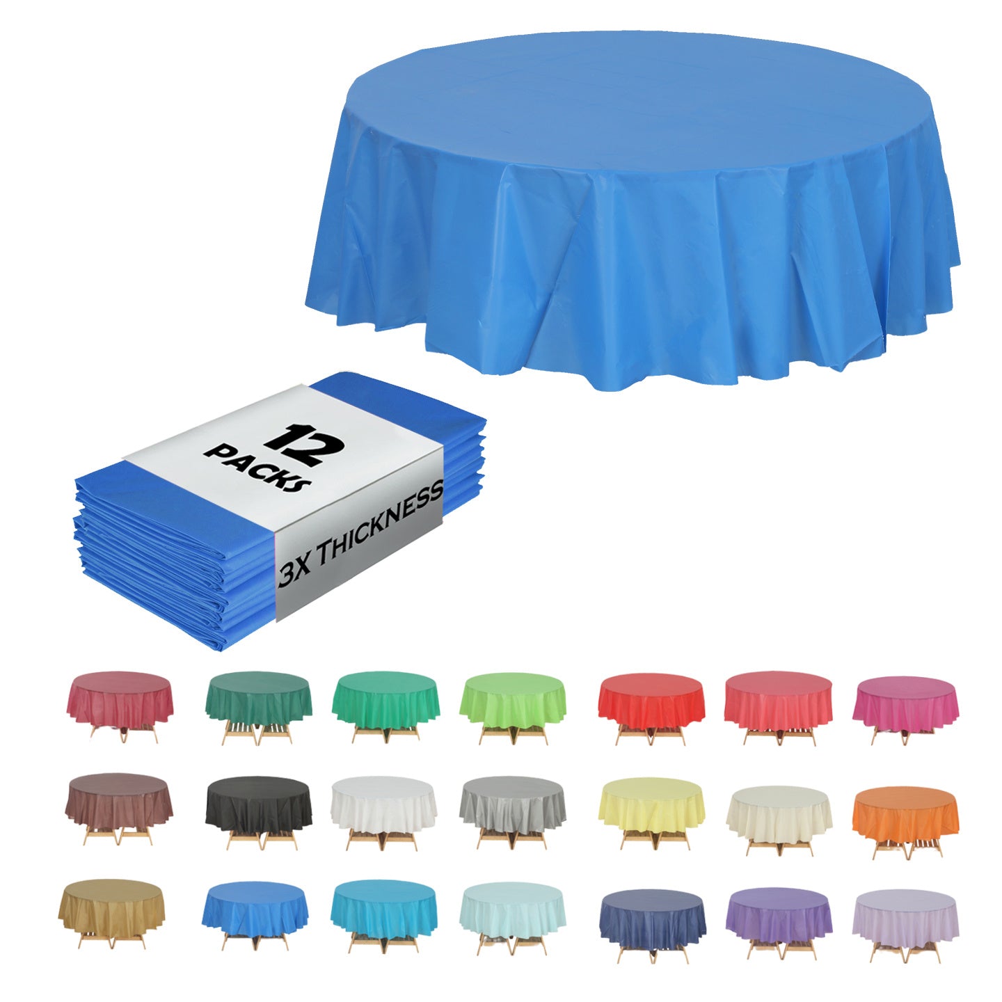 Heavy Duty Premium 12pcs Plastic Tablecloth, Disposable Tablecloth, Plastic Table Cover for Kitchen, Dinning Uses.