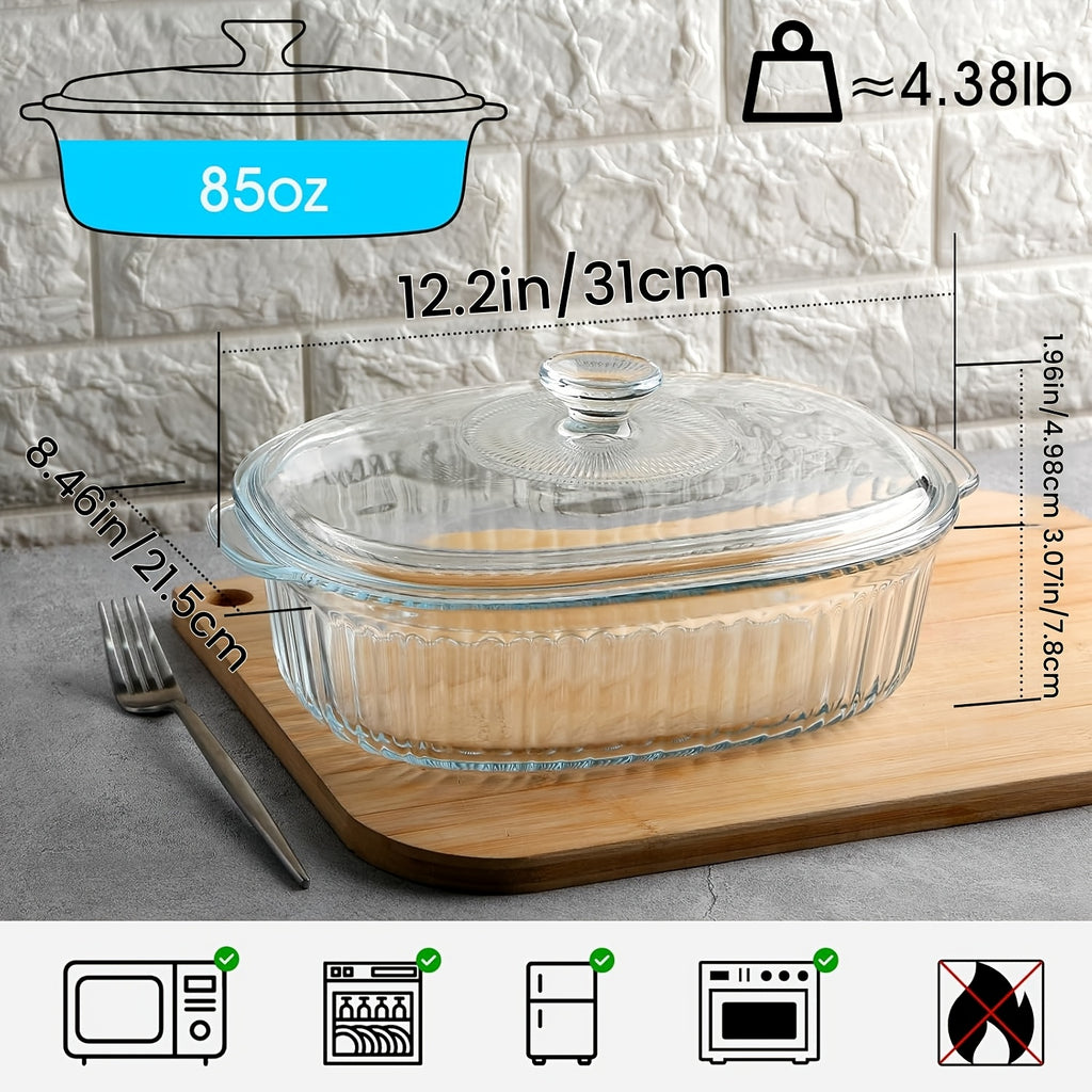 Oval Glass Casserole Dish with Lid Set - 50oz & 85oz, Oven & Microwave Safe, Perfect for Baking, Cooking, Pasta, Chicken, and Desserts