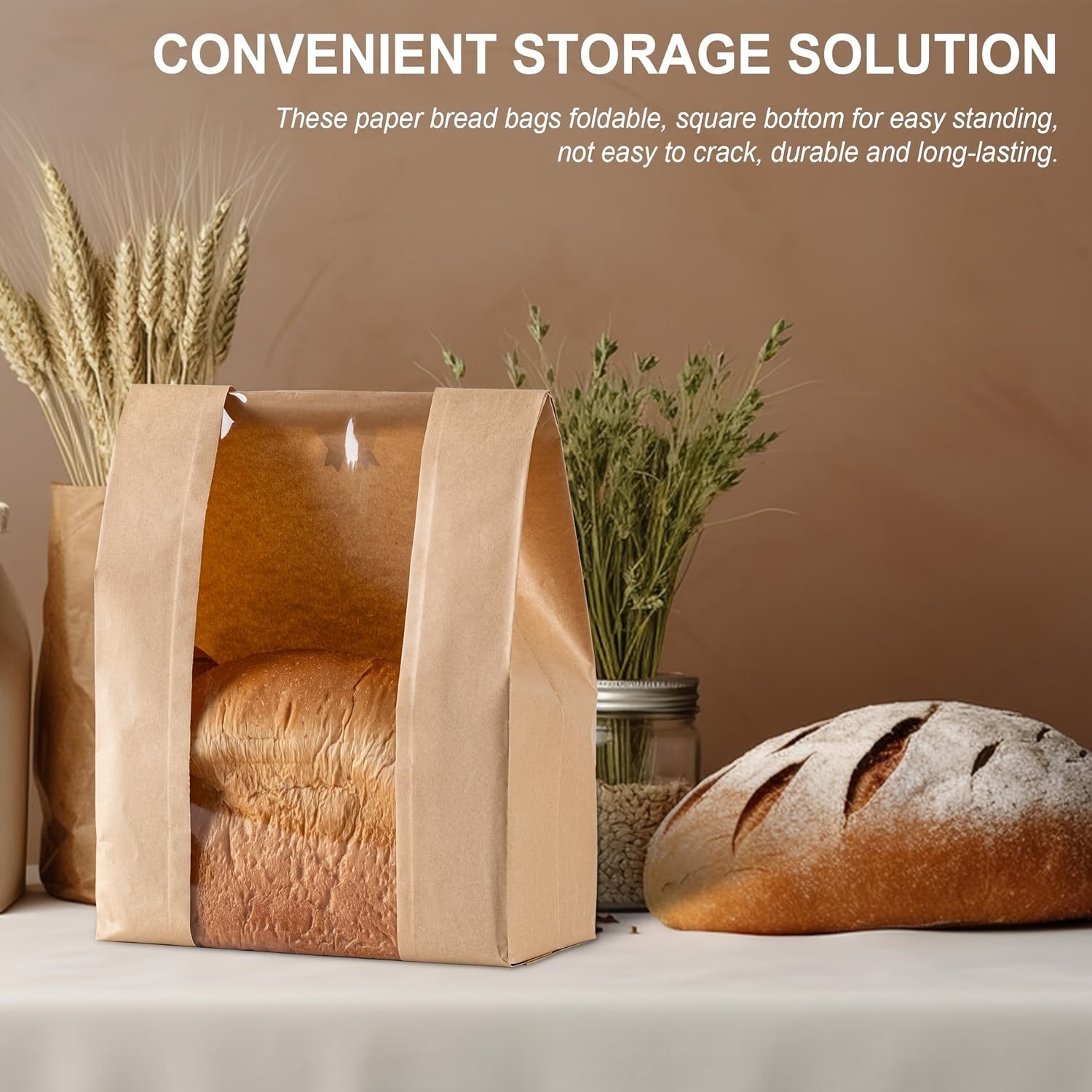 Kraft Paper Bread Bags with Clear Window & Label Seal Stickers - Suitable for Homemade Sourdough, Artisan Bread - Brown Bakery Bags for Bakeries, Farmers Markets, Freezer & Pantry Storage
