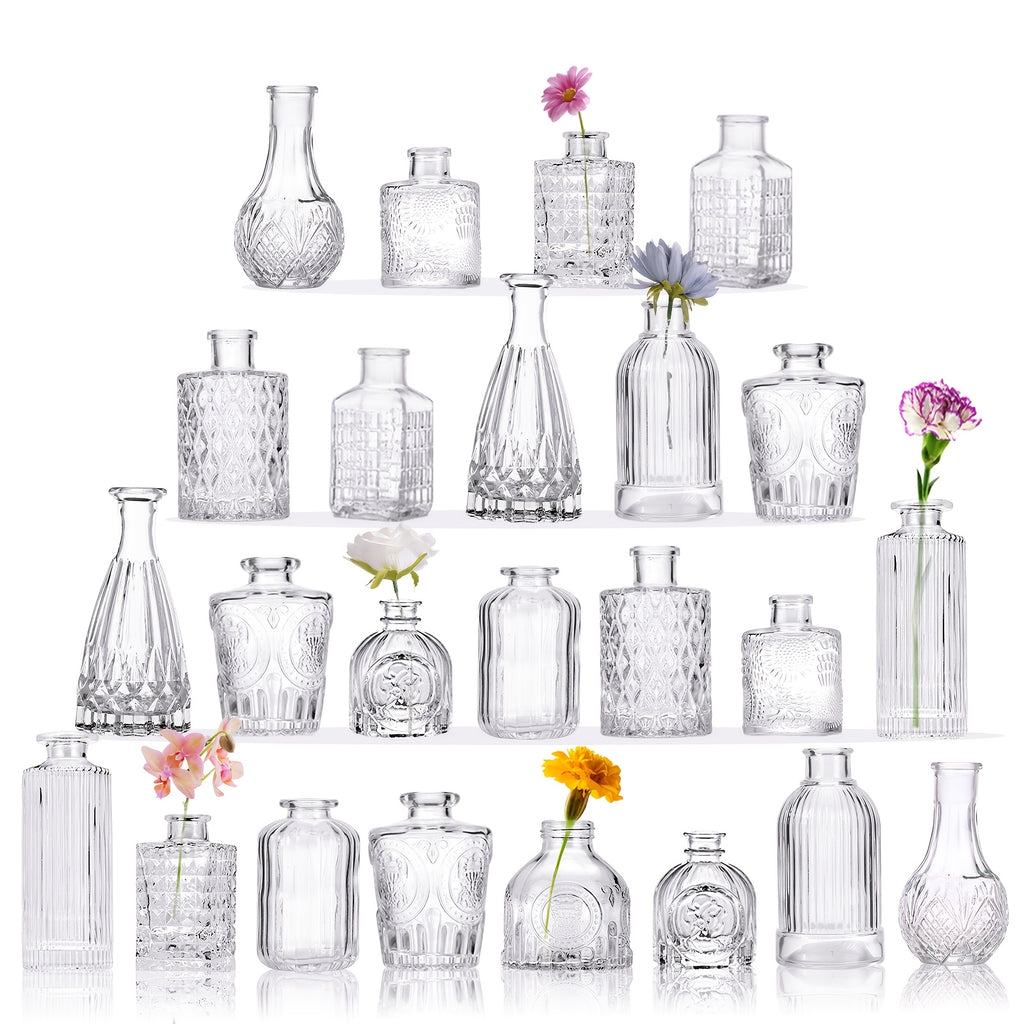 TOMNK 12/30/43/52pcs Bud Vase, Party Centerpieces, Wedding Centerpieces for Tables, Mini Clear Bud Vases for Flowers, Small Flower Vases Suitable for Birthday Party, Anniversary, Wedding, Home Table Deco, Multiple Sizes