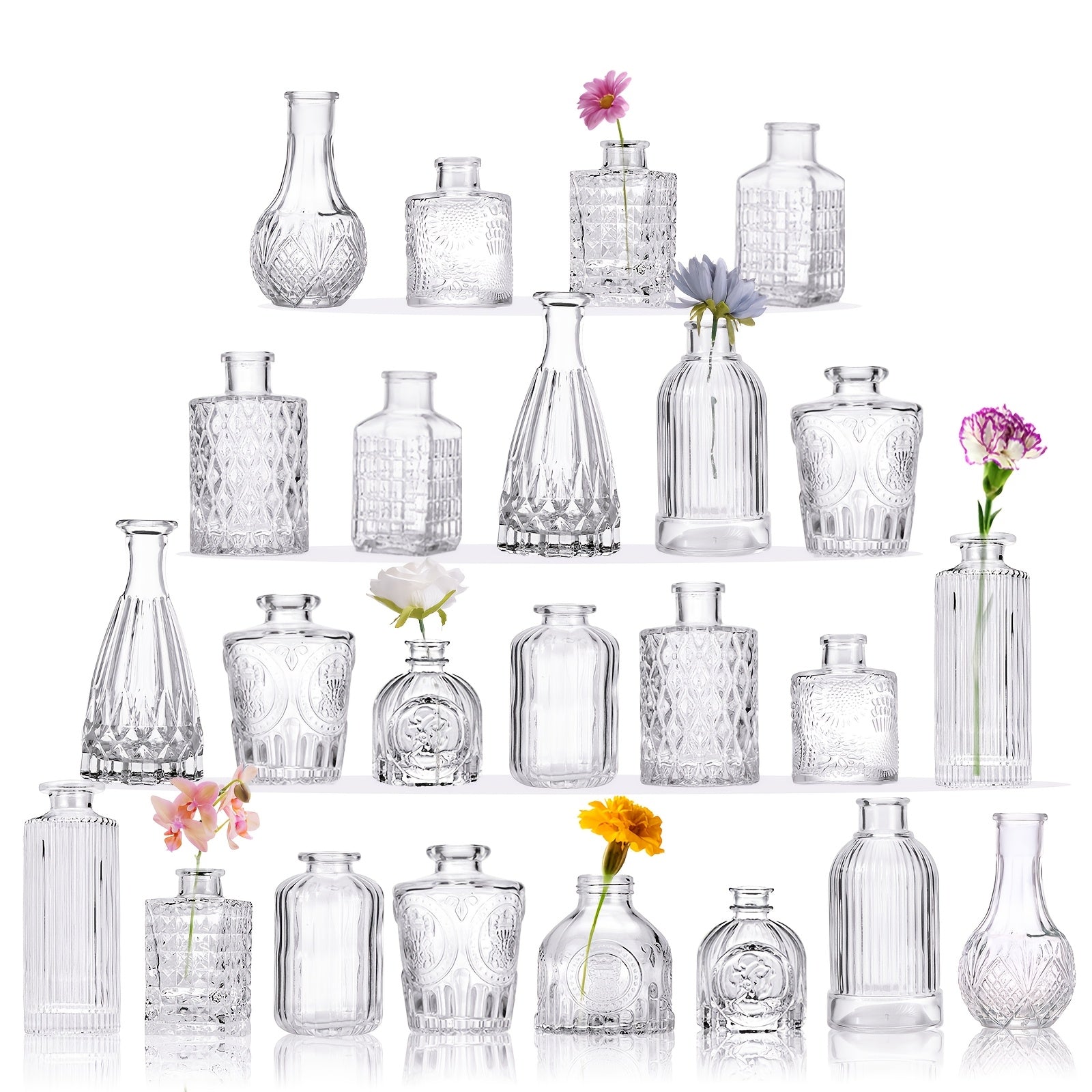 TOMNK 12/30/43/52pcs Bud Vase, Party Centerpieces, Wedding Centerpieces for Tables, Mini Clear Bud Vases for Flowers, Small Flower Vases Suitable for Birthday Party, Anniversary, Wedding, Home Table Deco, Multiple Sizes