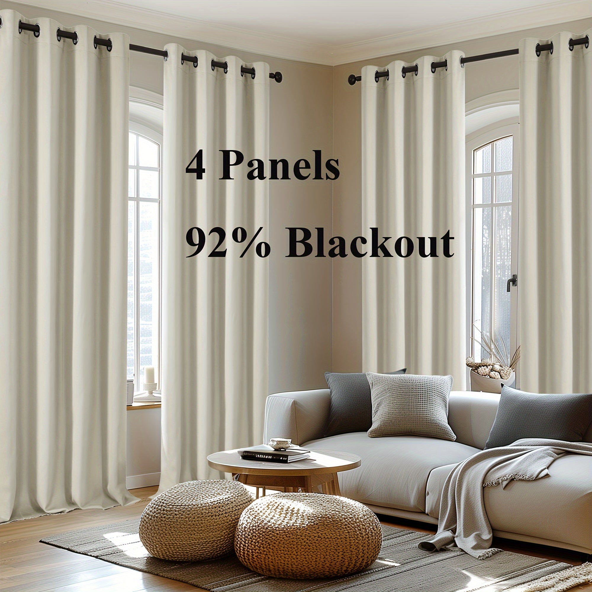4-Panel Blackout Curtains, Thermal Insulated Curtains for Living Room Bedroom, Room Darkening Home Decor Drapes, 4pcs Curtains Set