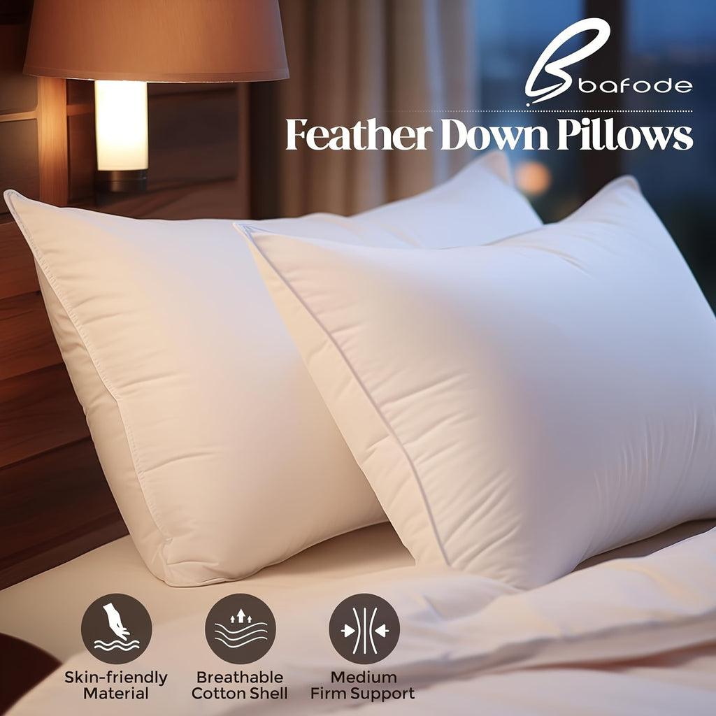 Queen Size Set of 2 Luxury Hotel Pillows - Goose Down & Grey Goose Feather Bed Pillows with 100% Soft Cotton Shell, Machine Washable Suitable for Back, Stomach or Side Sleepers, - Bedding