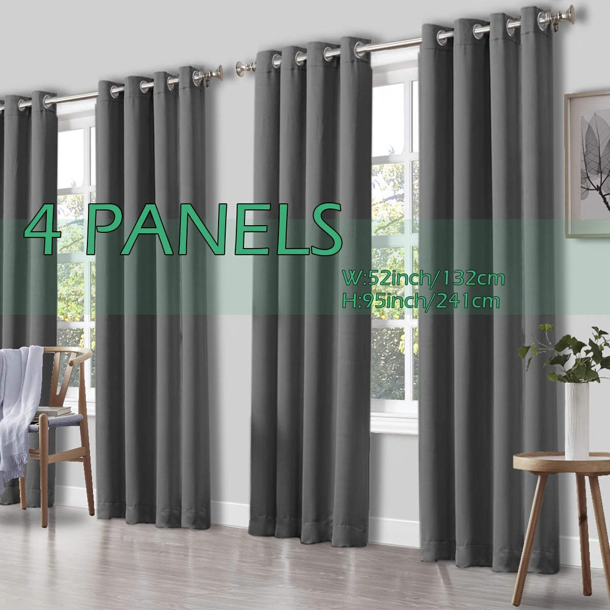 4 Panels Thermal Insulated Blackout Curtains - Triple Weave Thermal Insulation & Light Blocking, Solid Grommet Top, Polyester/ Linen-like Fabric, Deep Red for Bedroom, Living Room, Office - Window Drapes for Complete Darkness & Comf