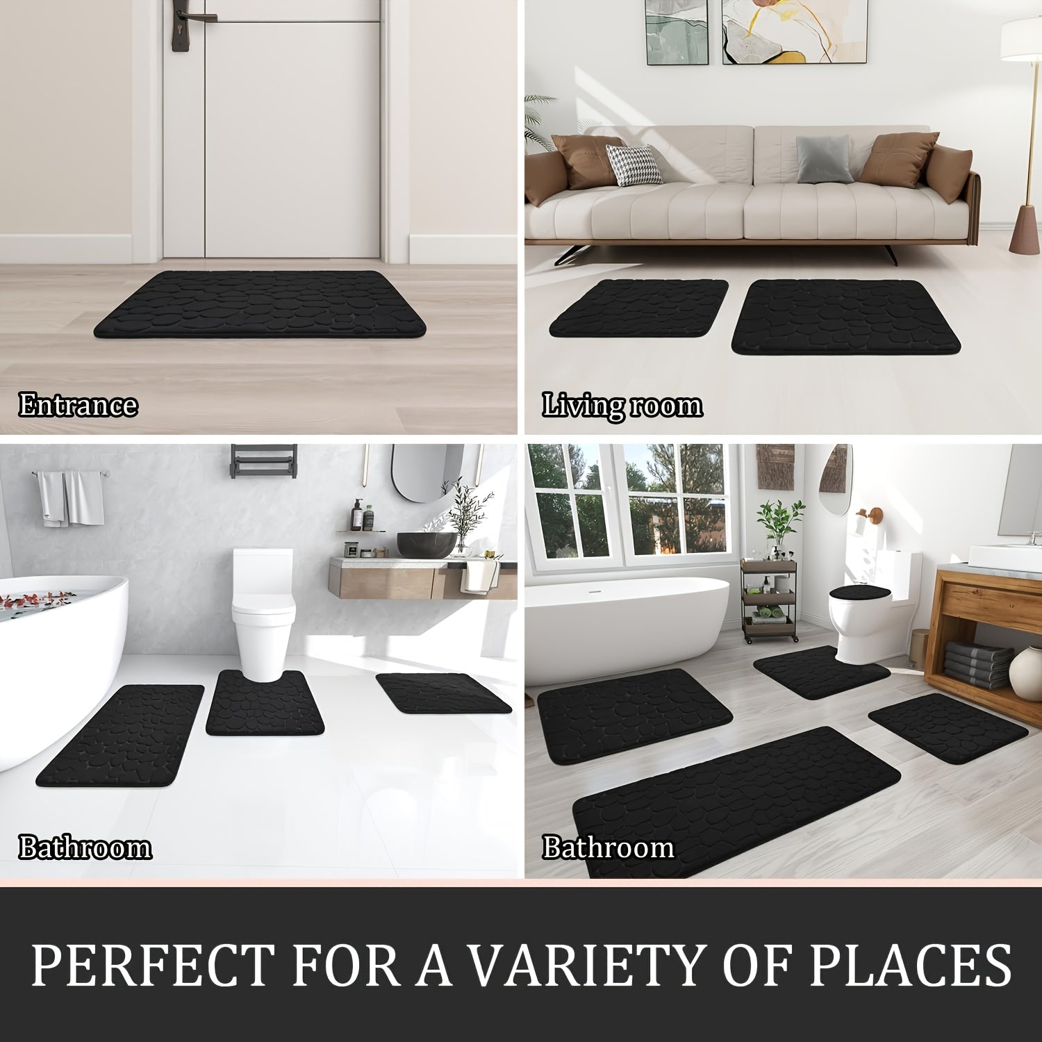 5pcs Luxury Memory Foam Bathroom Rug Set - Plush, Non-Slip, Super Absorbent Mats - Suitable For Sink, Bathtub, Shower, And Toilet - Machine Washable, Quick-Drying, Luxurious, Soft And Absorbent Sponge Bathroom Mat Set (Black, Gray, Pink, Beige)