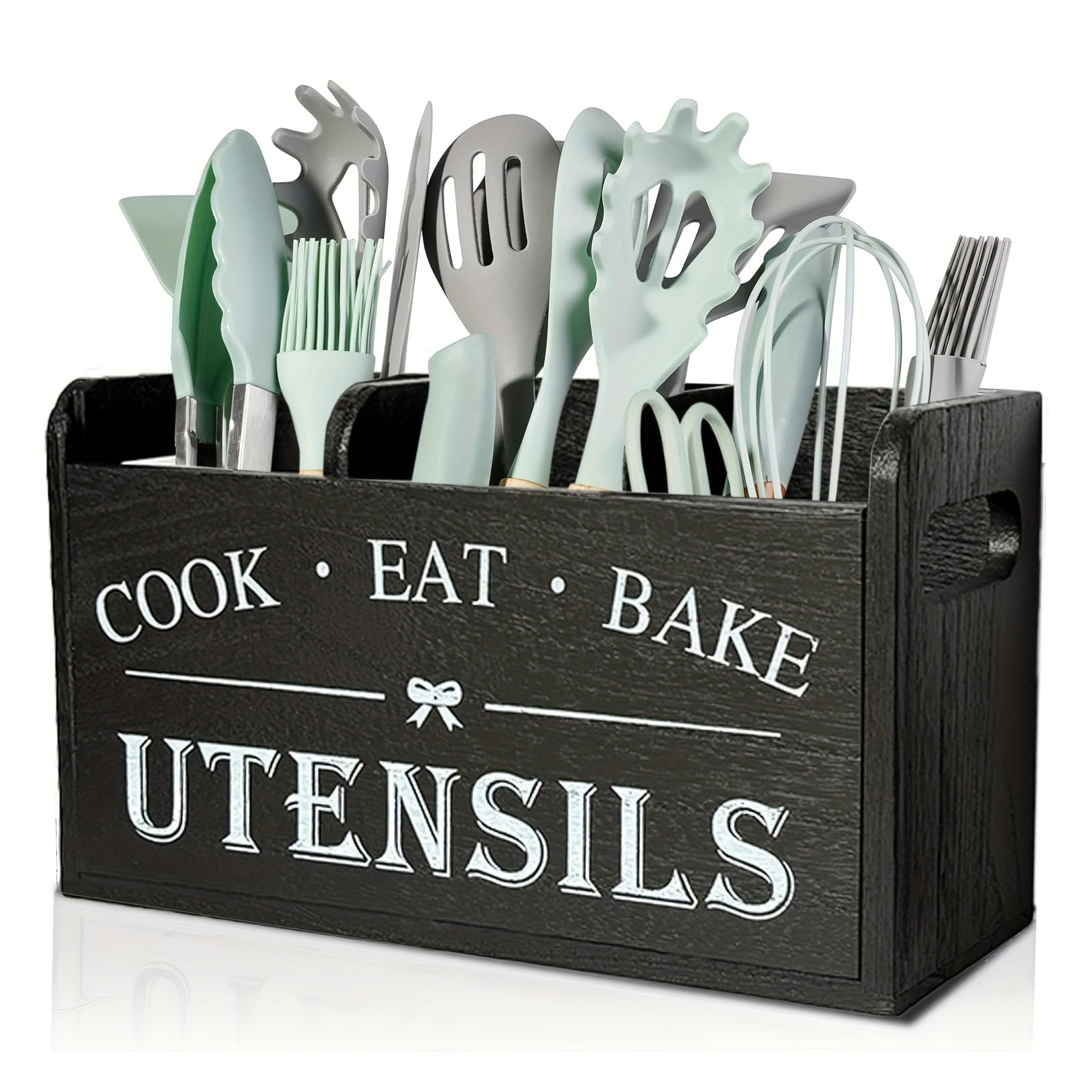 1pc of a Spacious Rustic Wooden Organizer for Kitchen Utensils, Featuring a Handle And Three Compartments. It Can Be Placed on The Countertop Or Mounted on The Wall, Making It Ideal for Storing Cooking, Dining, And Baking Tools