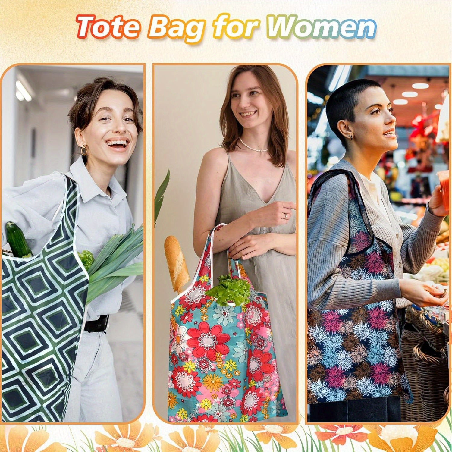 18/36pcs Reusable Grocery Bags - Foldable, Cute Tote Bags - Waterproof Nylon36