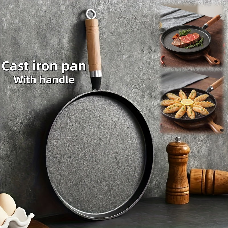 3 Sizes Cast Iron Skillet with Handle, 8.27/ 9.45/ 10.63 Inch Flat Pan for Pancakes, Ideal for Eggs and Crepes, Durable and Non-Stick Cookware for Induction, Gas, Campfire, Ideal for Breakfast, Grilling, Camping, Outdoor Cooking
