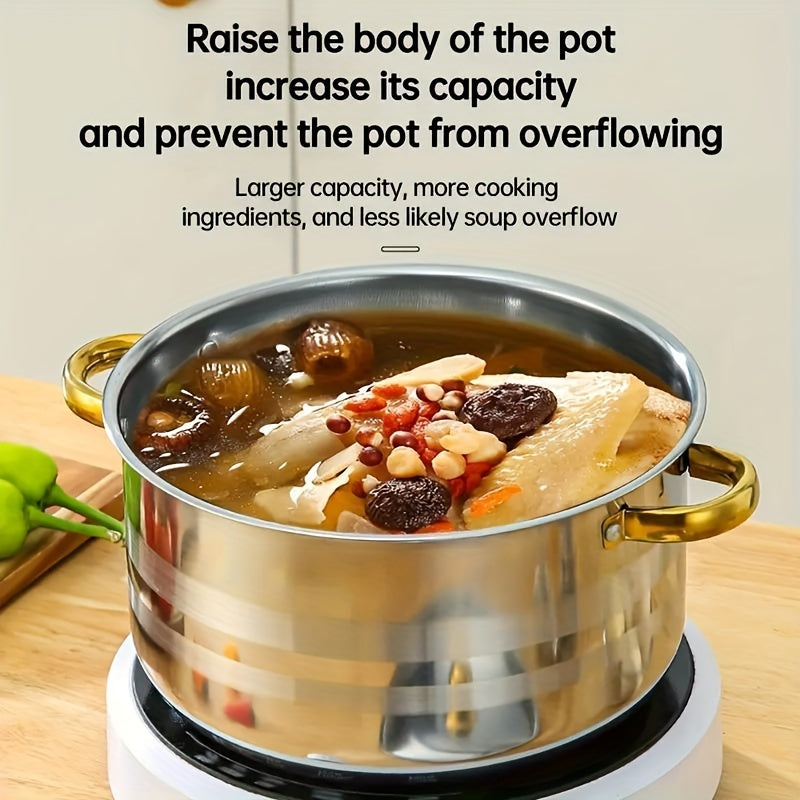 10/12/1pc Stainless Steel Cookware Set - Kitchen And Dining Essential for Induction Cooking, Stockpot, Ricotta Pot, Double Handle with Pot Lid, Suitable for Soup, Hotpot, Pasta, Seafood Soup, Rice Cooker