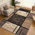 Premium Velvet Area Mat - Machine Washable, Fade-Resistant Polyester Mat for Living Room, Bedroom, Office, and Outdoor Decor - Rectangle, Lightweight, Easy to Clean - 850 GSM, Beige and Brown Geometric Pattern