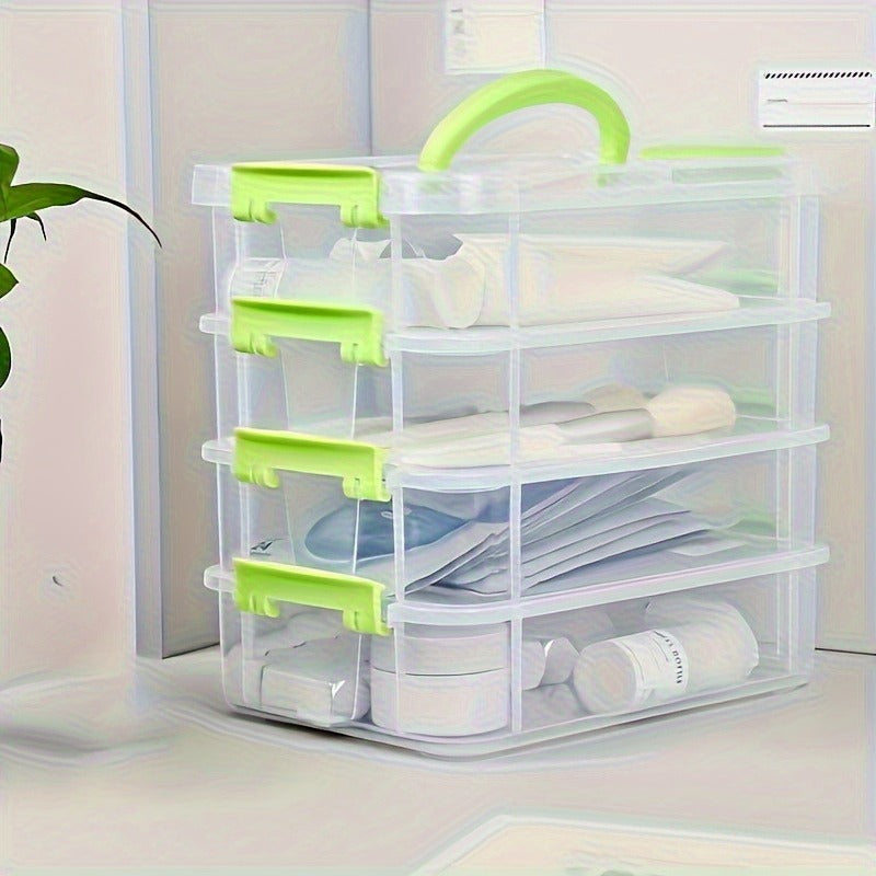 Stackable Large-capacity Transparent Plastic Storage Box With Lid And Handle. Compartmentalized Drawer Design, Ideal For Hair Accessories, Jewelry And Stationery. Suitable For Home And Office Use, Easy For Neat Storage.