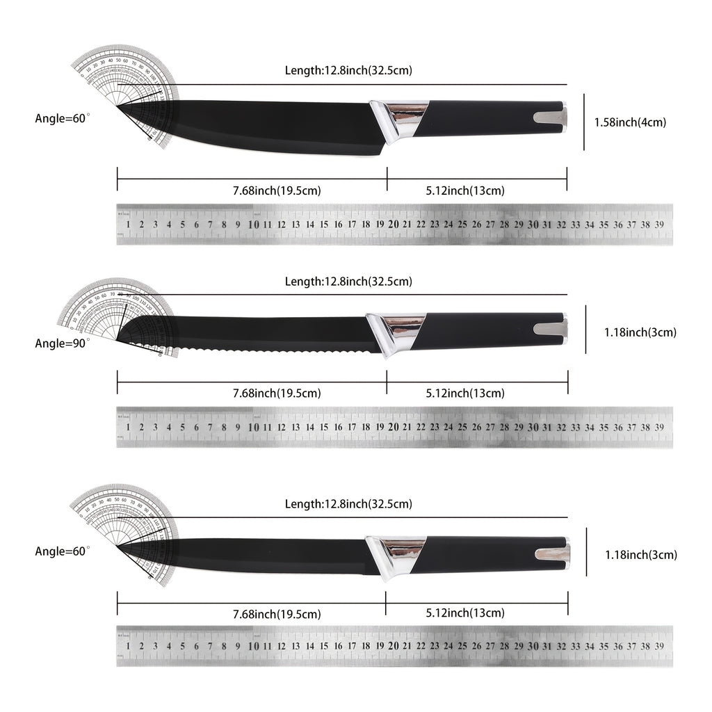 13pcs All-in-One Kitchen Knife Set with Holder - Includes 6 Steak Knives, Chef Knife, Bread Knife & Scissors - Perfect Housewarming Gift for New Home - Sharp & Durable Cooking Tools