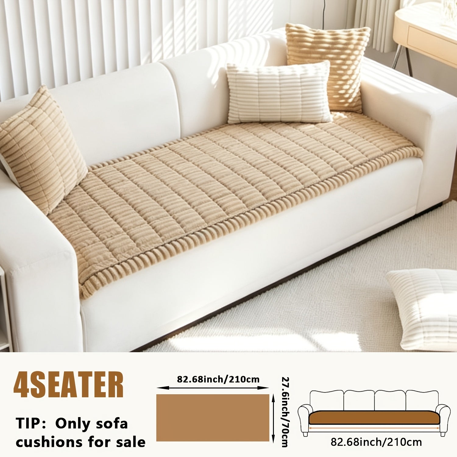 1pc Plush And Comfortable Shu Velveteen New Sofa Cushion, Washable, Easy to Install And Disassemble, Suitable for Home Protection Decorations Of Various Sofas | Wavy Edge Design | Soft And Sticky Velvet Texture