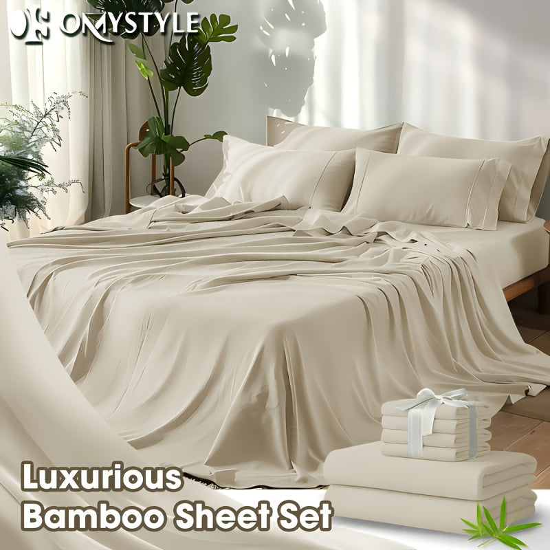 Premium 2000TC Cooling Sheet Set - Y Bamboo Bed Sheet Set - Ultra Soft Queen Size Sheet Set for Hot Sleepers, Light Beige-Friendly, 16 Inch Deep Pocket - Shrink, Fade Wrinkle Resistant