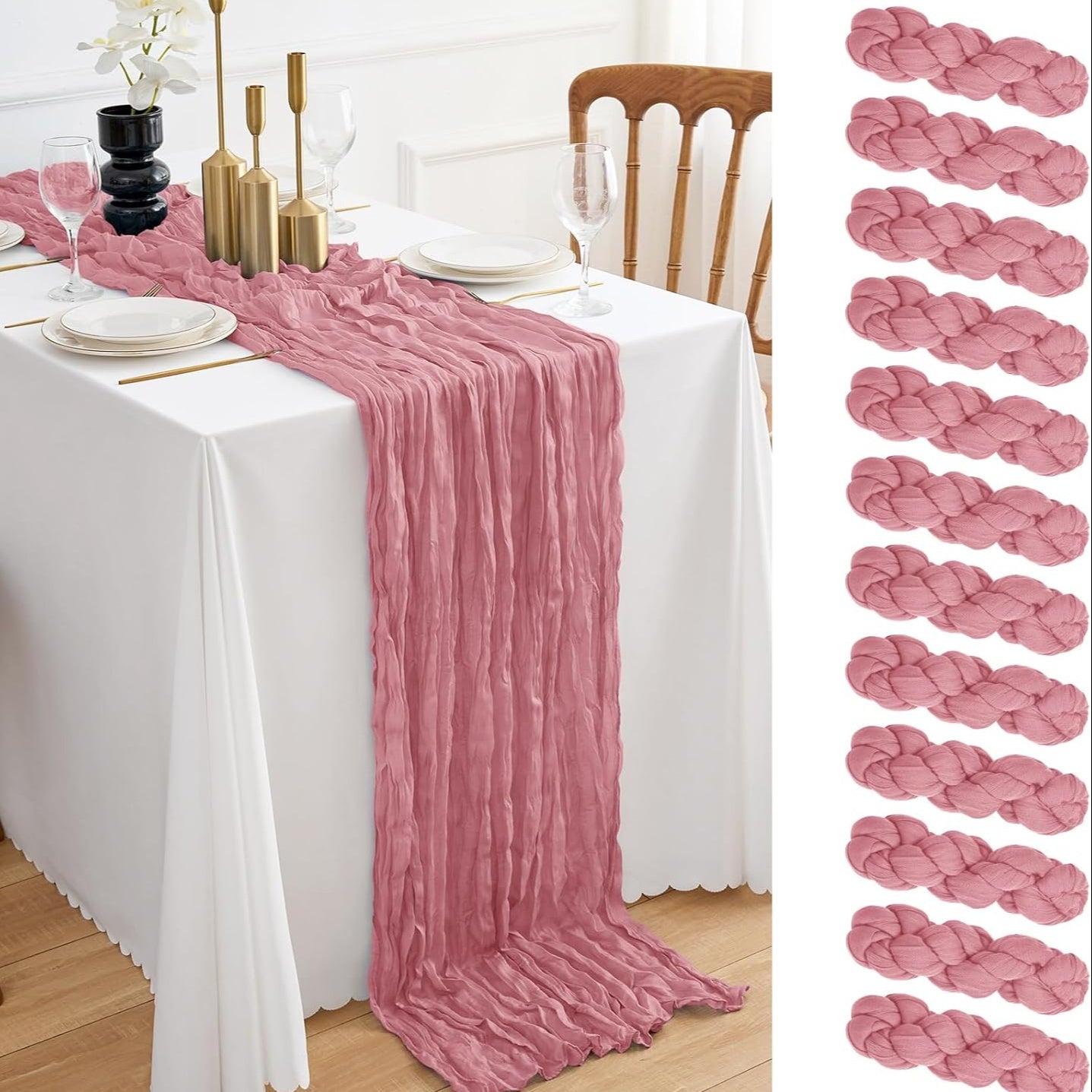 12pcs Cheesecloth Table Runner 10ft Boho Gauze Table Runner 21.3*120Inch Rustic Cheese Cloth Roll Romantic Long Cheesecloth Bulk for Wedding Bridal Shower Birthday Party Decor