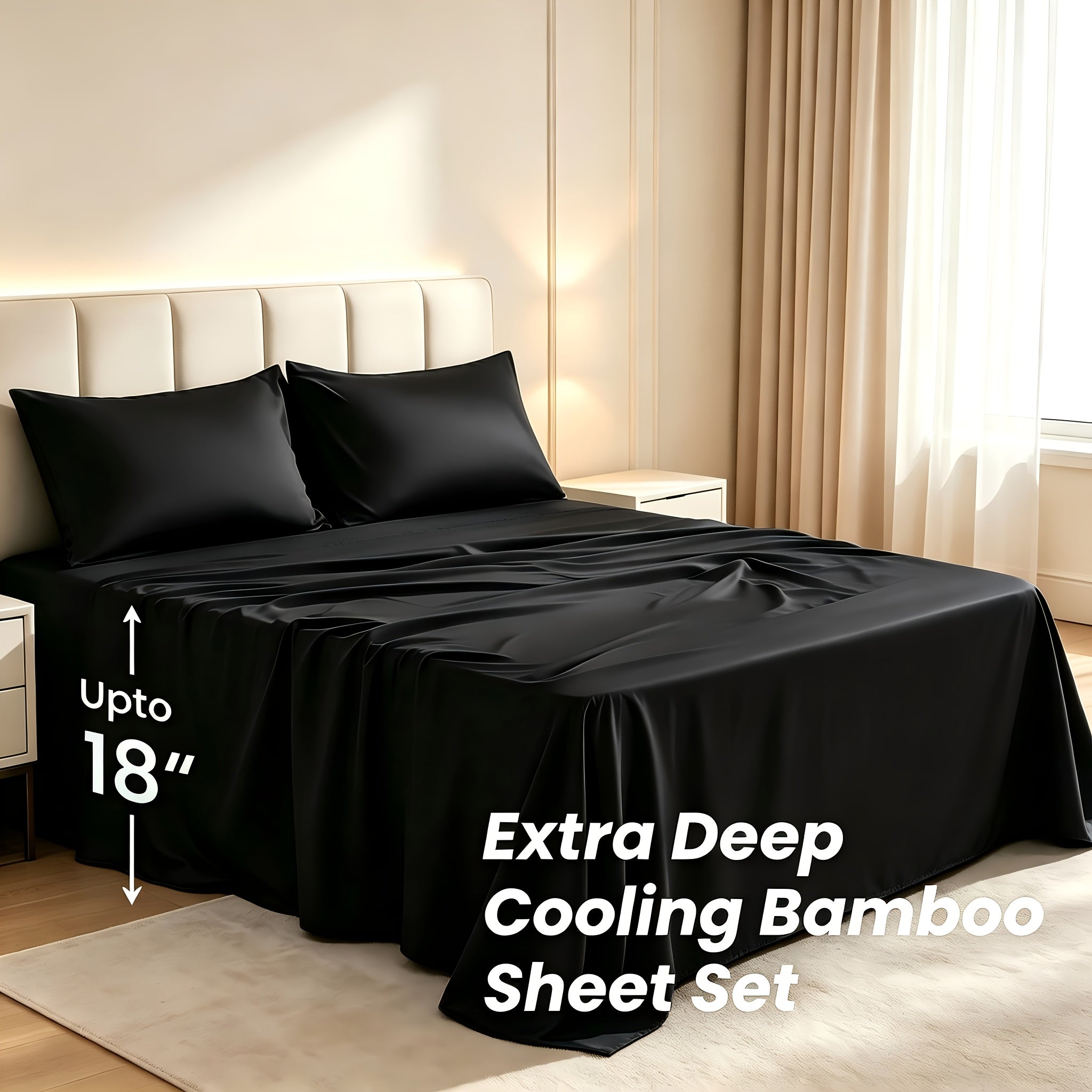 Ultra Thick 2200TC Cooling Bamboo Fiber bedding, 18-Inch Deep Pocket, Shrink & Fade Resistant, Ultra Soft, Breathable, Smooth & Cozy. Ideal Cooling Sheets for Sound Sleep Lovers, All-Season Usable & Easy-Care Bedding Gifts, Machine Washable