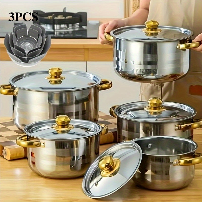 10/12/1pc Stainless Steel Cookware Set - Kitchen And Dining Essential for Induction Cooking, Stockpot, Ricotta Pot, Double Handle with Pot Lid, Suitable for Soup, Hotpot, Pasta, Seafood Soup, Rice Cooker