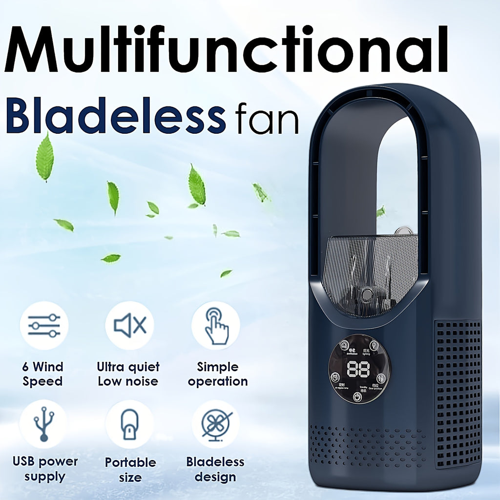 Portable Air Conditioning Fan, USB Tower Fan, Desktop Bladeless Fan - With Remote Control, Touch Screen, Water Mist Cooling, Seven-color LED Ambient Light, Timer And Intelligent Shutdown - Perfect For Offices, Travel, Camping And Home Necessities