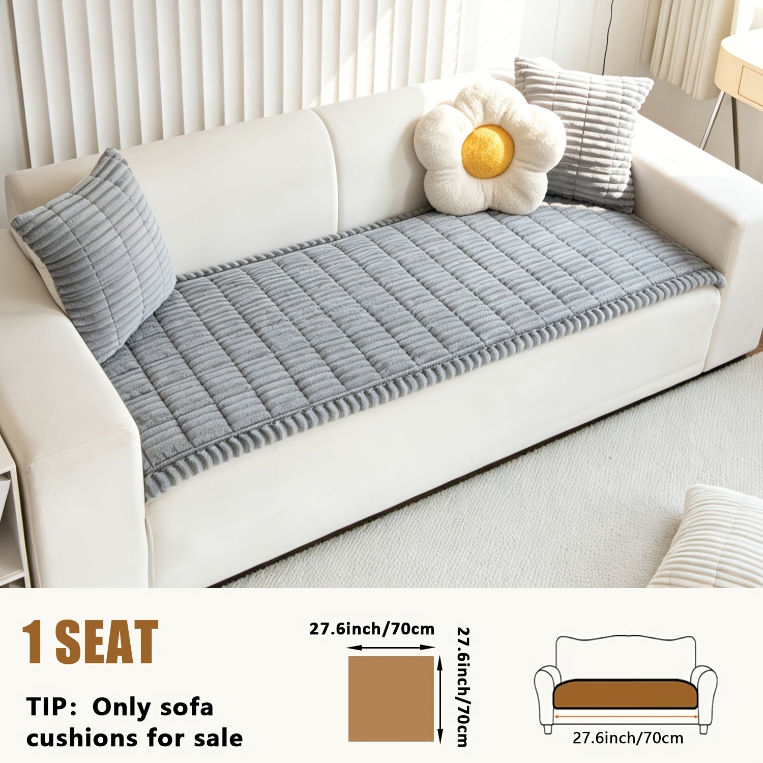 1pc Plush And Comfortable Shu Velveteen New Sofa Cushion, Washable, Easy to Install And Disassemble, Suitable for Home Protection Decorations Of Various Sofas | Wavy Edge Design | Soft And Sticky Velvet Texture