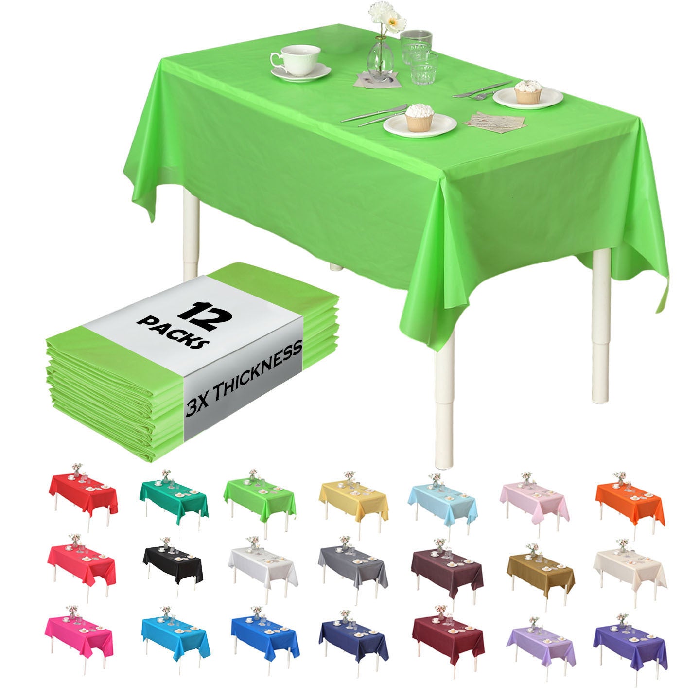 Heavy Duty Premium 12pcs Plastic Tablecloth, Disposable Tablecloth, Plastic Table Cover for Kitchen, Dinning Uses.